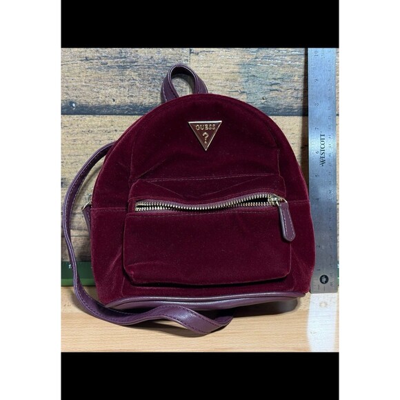 New-RARE Guess Mini Backpack Red Velvet And Gold Color Women Ships Fast!!! - Picture 1 of 16